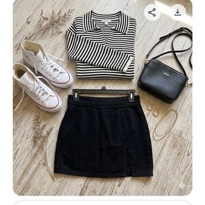 Lioness Black Denim Mini Skirt with Side Slit